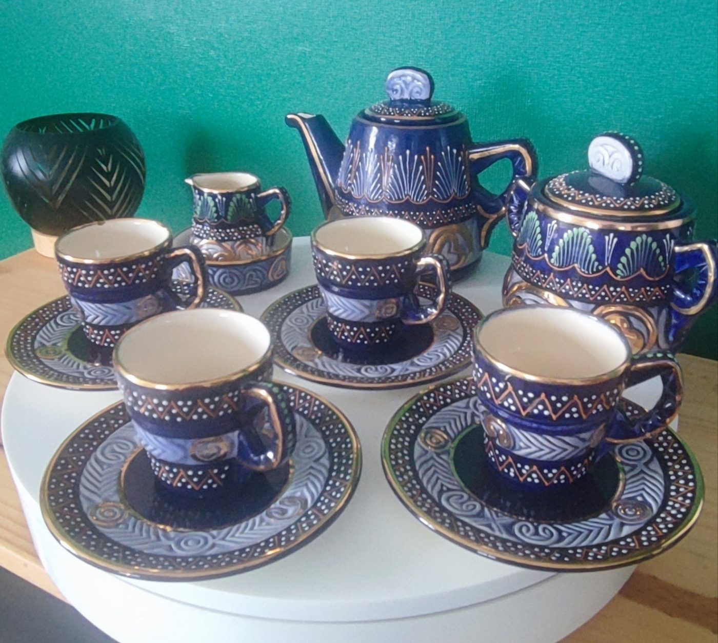 Service à café 4 personnes - HB Quimper décor perlé