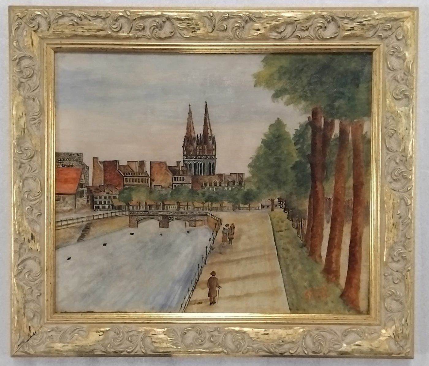 Tableau Huile sur Toile – G. GEORGES (XIXe) – Les allées de Locmaria à Quimper